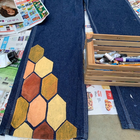 Hand-Painted Whimsical Honeybee Overalls - Picture 3 of 5